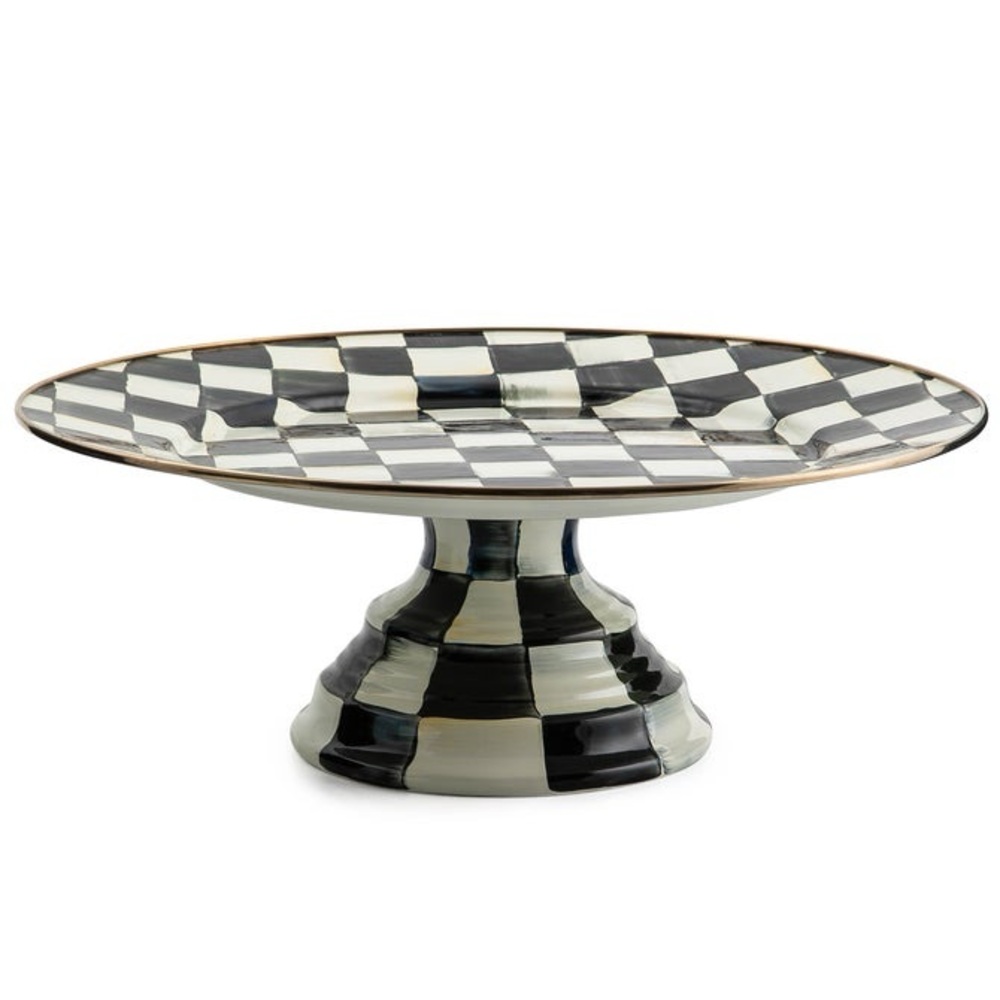 MacKenzie-Childs Black and White Checkered Cake Stand